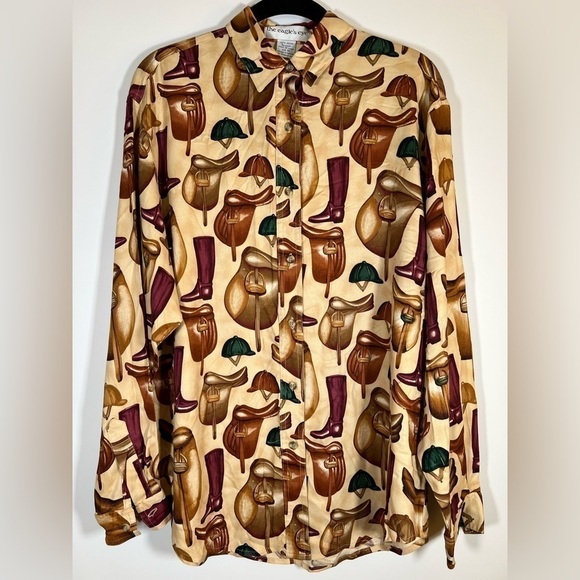 The Eagle's Eye Tops - Vintage 90s Eagle's Eye tan button-up equestrian western boots szM blouse preppy